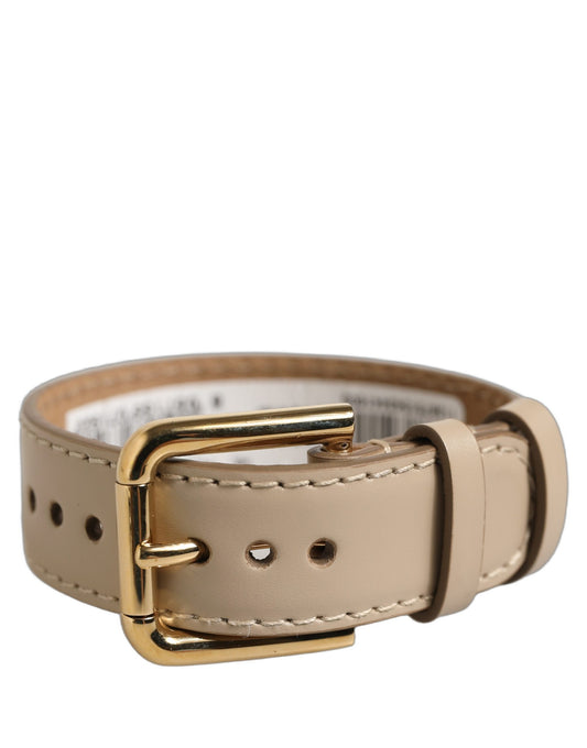 Beige Calfskin Leather Gold Buckle Belt Strap Bracelet