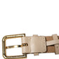 Beige Calfskin Leather Gold Buckle Belt Strap Bracelet