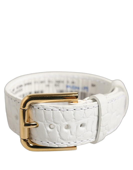 White Embossed Leather Gold Buckle Belt Strap Bracelet