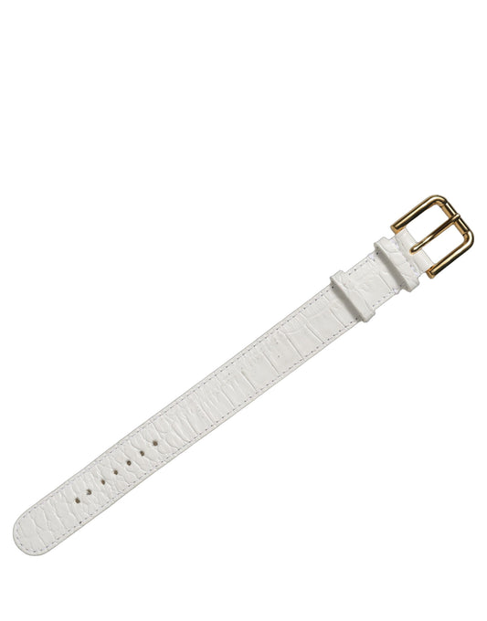 White Embossed Leather Gold Buckle Belt Strap Bracelet