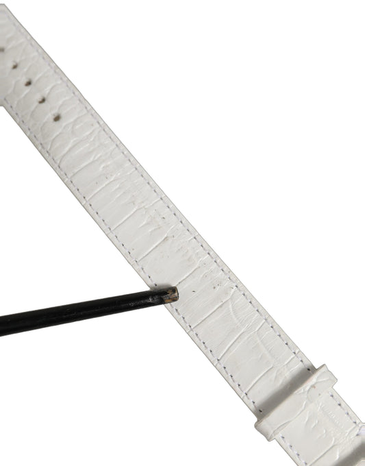 White Embossed Leather Gold Buckle Belt Strap Bracelet