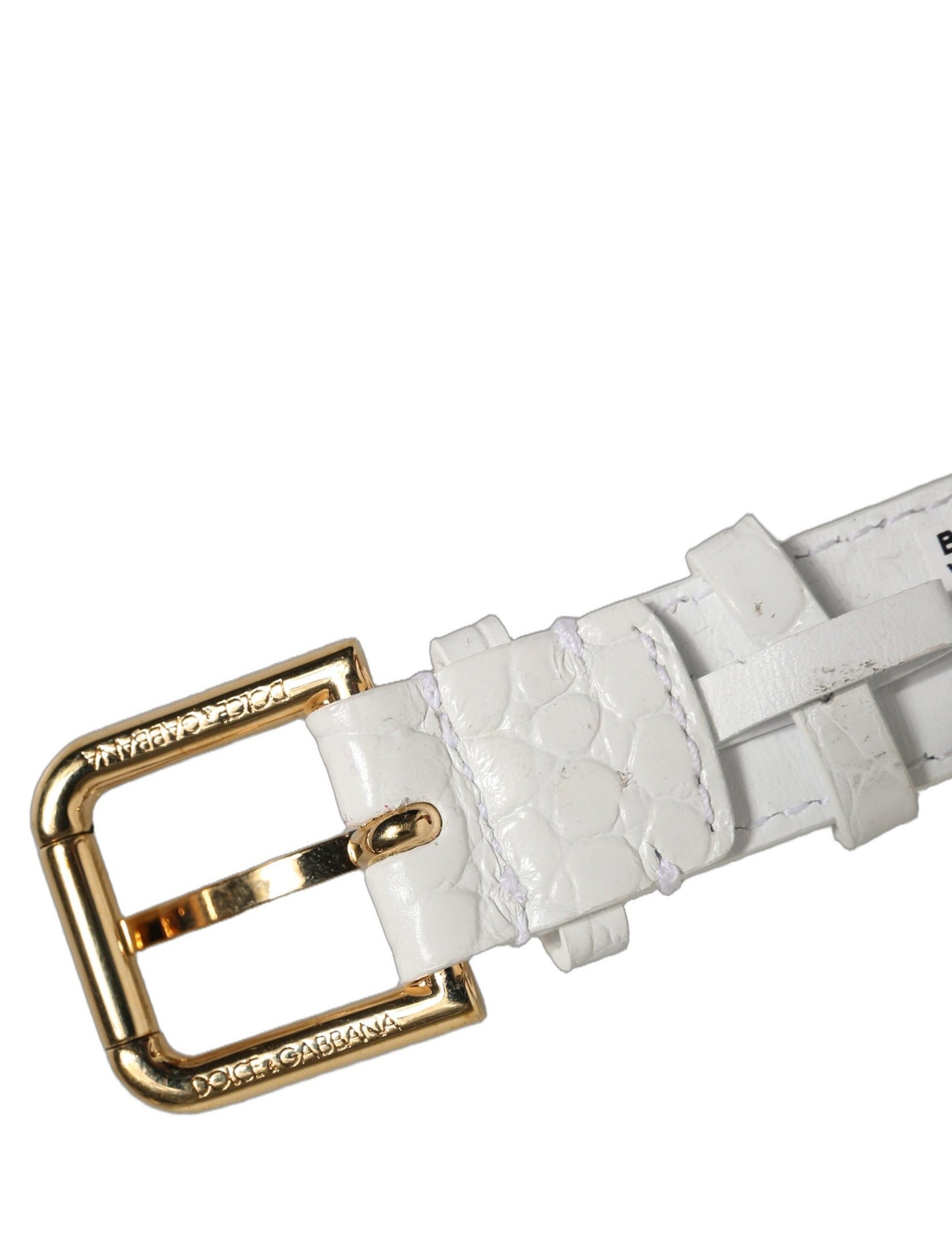 White Embossed Leather Gold Buckle Belt Strap Bracelet