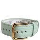 Green Textured Leather Gold Buckle Belt Strap Bracelet