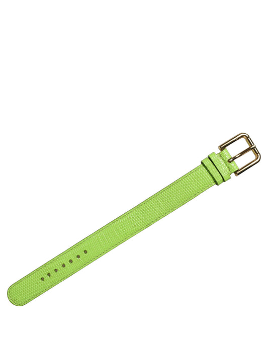 Green Textured Leather Gold Buckle Belt Strap Bracelet