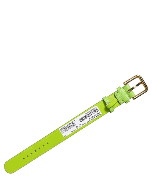 Green Textured Leather Gold Buckle Belt Strap Bracelet