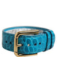 Blue Embossed Leather Gold Buckle Belt Strap Bracelet