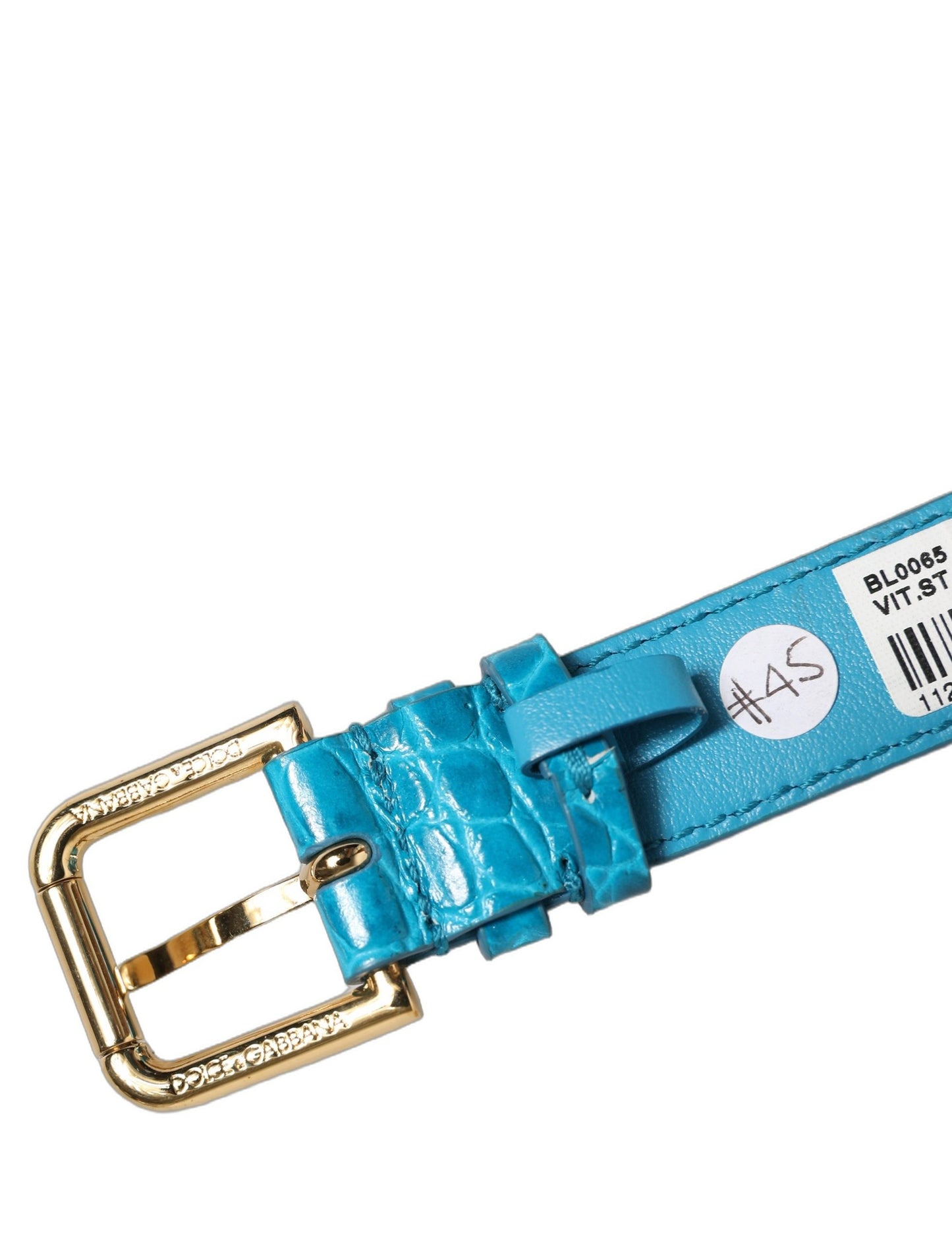 Blue Embossed Leather Gold Buckle Belt Strap Bracelet