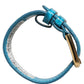 Blue Embossed Leather Gold Buckle Belt Strap Bracelet