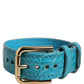Turquoise Texture Leather Gold Buckle Belt Strap Bracelet