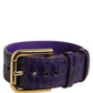 Violet Embossed Leather Gold Buckle Belt Strap Bracelet