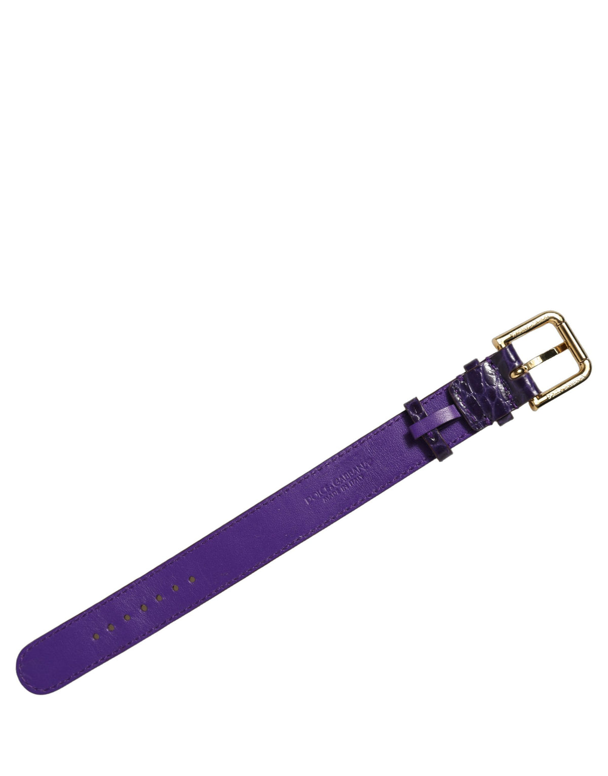 Violet Embossed Leather Gold Buckle Belt Strap Bracelet