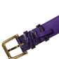 Violet Embossed Leather Gold Buckle Belt Strap Bracelet