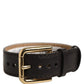Black Calfskin Leather Gold Buckle Belt Strap Bracelet