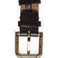 Black Calfskin Leather Gold Buckle Belt Strap Bracelet
