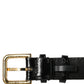 Black Textured Leather Gold Buckle Belt Strap Bracelet