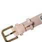 Pink Embossed Leather Gold Buckle Belt Strap Bracelet