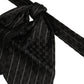 Men Black Pinstripe Silk Adjustable Neck Papillon Bow Tie