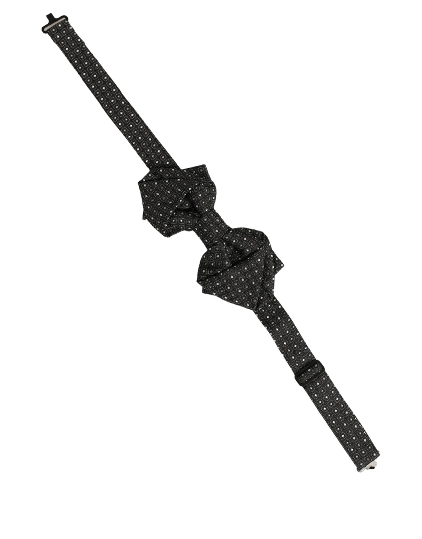 Men Black Polka Dot Silk Adjustable Neck Papillon Bow Tie