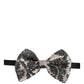 Men Black Silver Floral Adjustable Neck Papillon Bow Tie