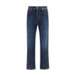 Blue Cotton Straight-Leg Jeans