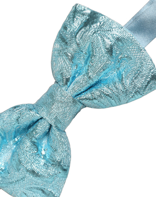 Light Blue Floral Brocade Adjustable Neck Papillon Bow Tie