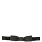 Men Black Silver Ribbed Adjustable Neck Papillon  Bow Tie