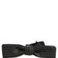Men Black Silver Ribbed Adjustable Neck Papillon  Bow Tie