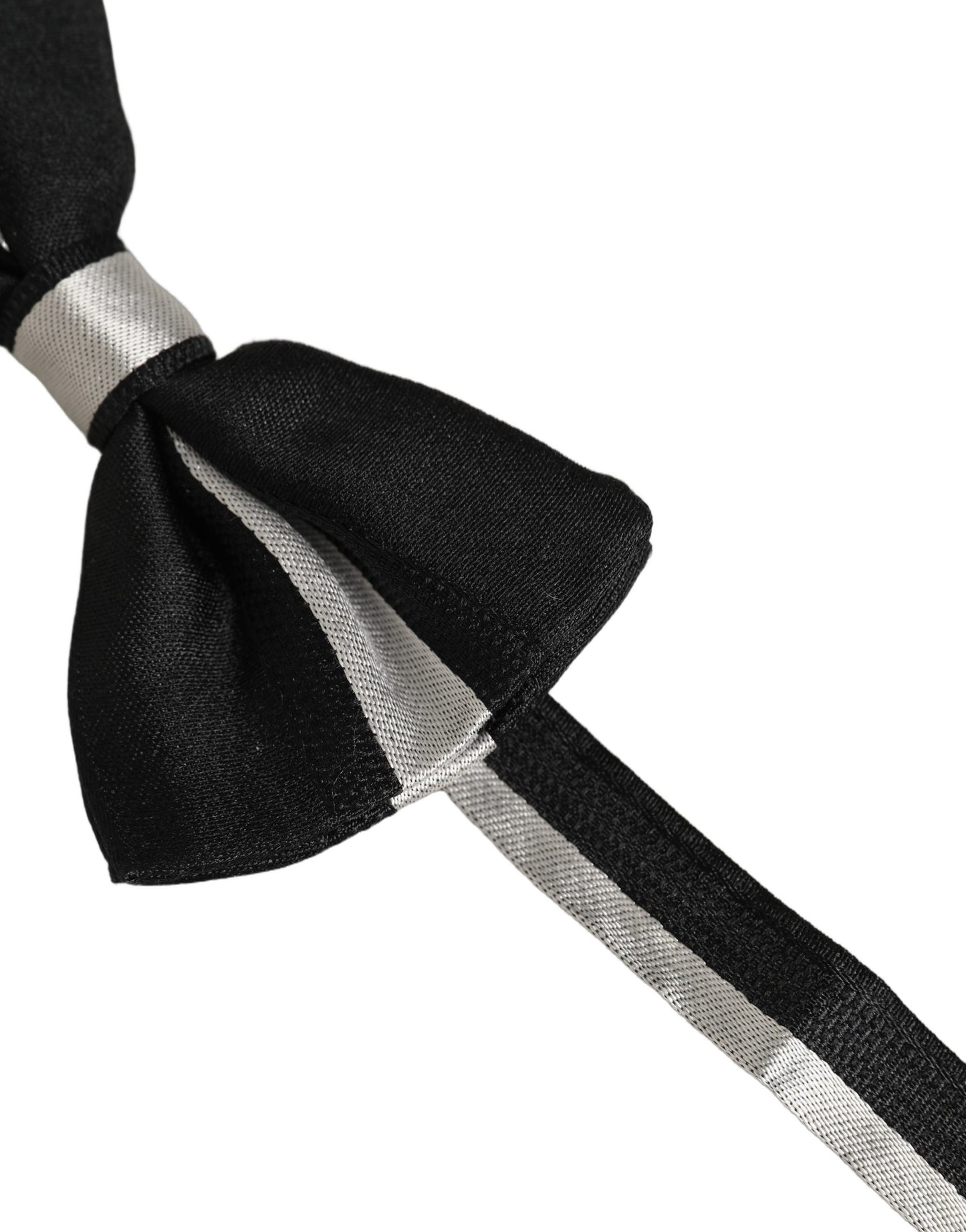 Black Silver 100% Silk Adjustable Neck Papillon Bow Tie