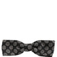 Dark Gray White Geometric Silk Adjustable Neck Papillon Bow Tie