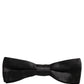 Men Black Floral Silk Adjustable Neck Papillon Bow Tie
