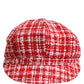 Red White Tweed Textured Baker Boy Capello Hat