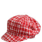 Red White Tweed Textured Baker Boy Capello Hat