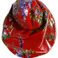 Glossy Red Floral Wide Brim Bucket Capello Hat