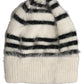 Black White Striped Angora Knitted Beanie One Size Hat