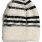 Black White Striped Angora Knitted Beanie One Size Hat