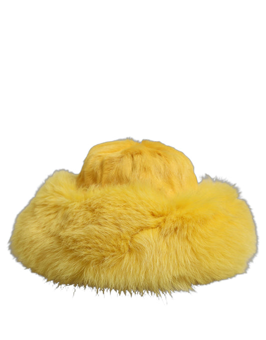 Yellow Fox Fur Womens Bucket Capello Hat