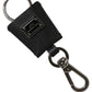 Black Dauphine Leather Silver Metal Logo Plaque Keyring