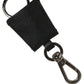 Black Dauphine Leather Silver Metal Logo Plaque Keyring