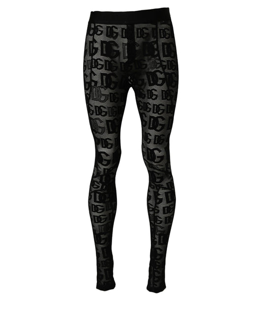 Black All Over Logo Print Sheer Pantyhose Underwear