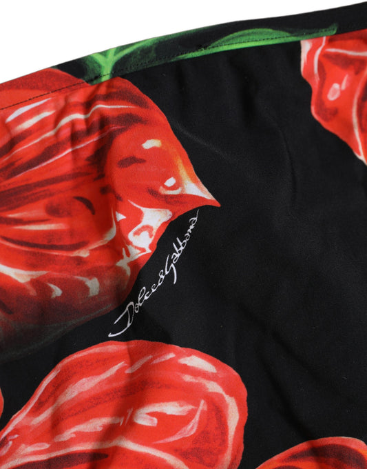 Black Floral Print Nylon Beachwear Bikini Bottom