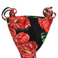 Black Floral Print Nylon Beachwear Bikini Bottom
