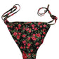 Black Floral Print Nylon Beachwear Bikini Bottom