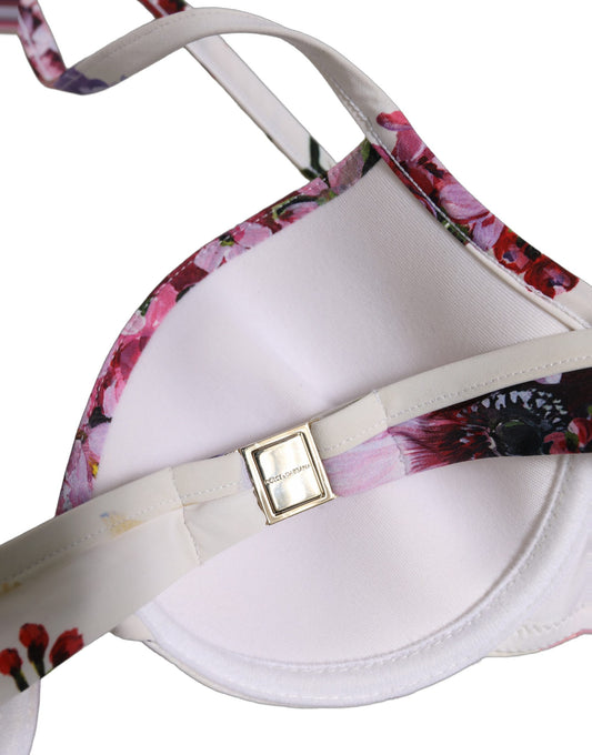 White Floral Print Nylon Beachwear Bikini Top