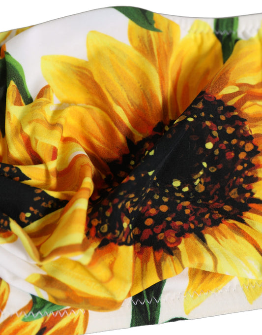 White Sunflower Print Bandeau Beachwear Bikini Top