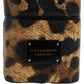Brown Leopard Calf Leather Metal Logo Plaque Airpods Case