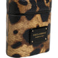 Brown Leopard Calf Leather Metal Logo Plaque Airpods Case