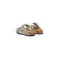Gray Leather Flat Sandals