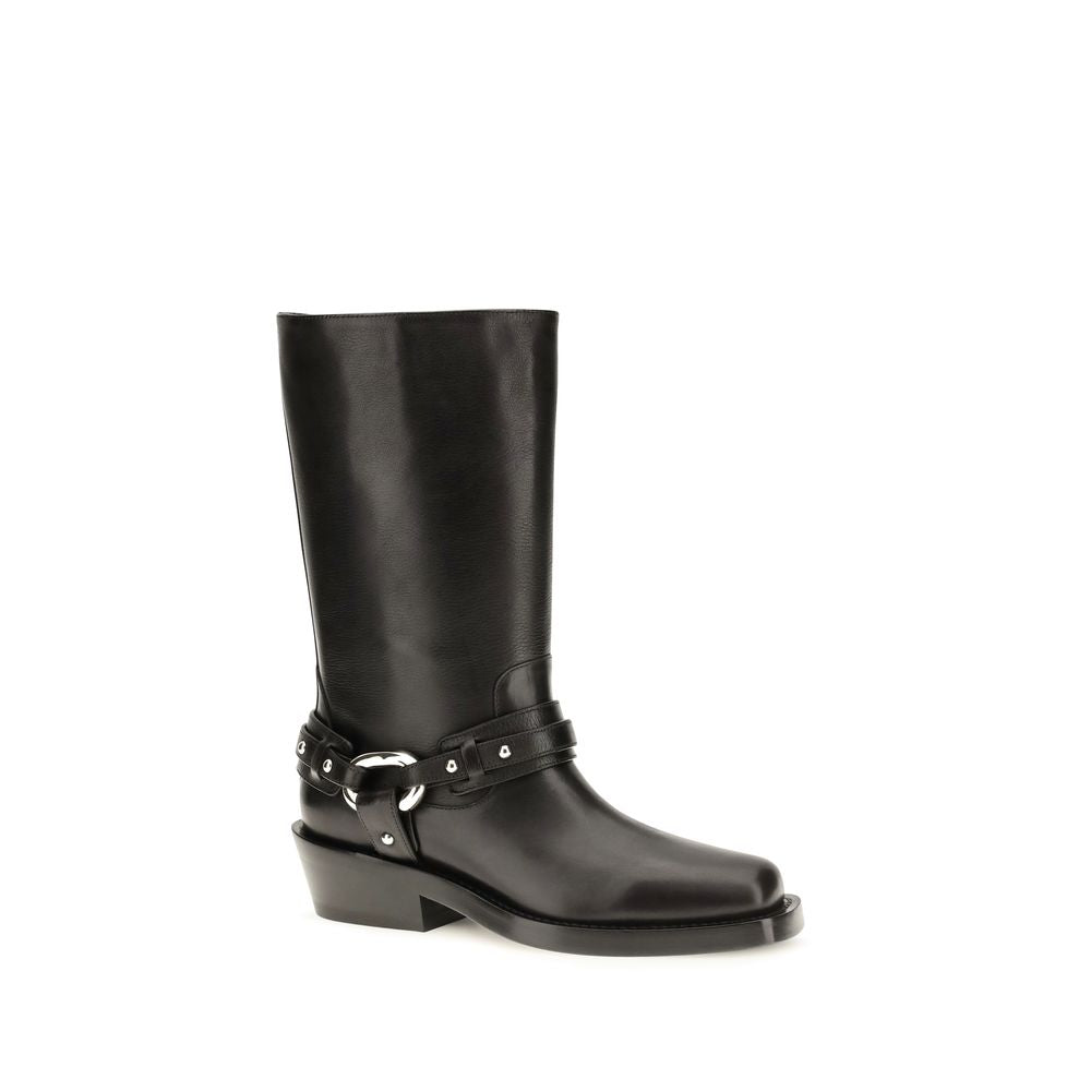 Black Calf Leather Bos Taurus Flat Boots