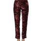 Burgundy High Waist Patterned Straight Trouser Pants
