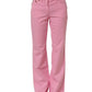 Pink Mid-Waisted Flared Denim Casual Jeans